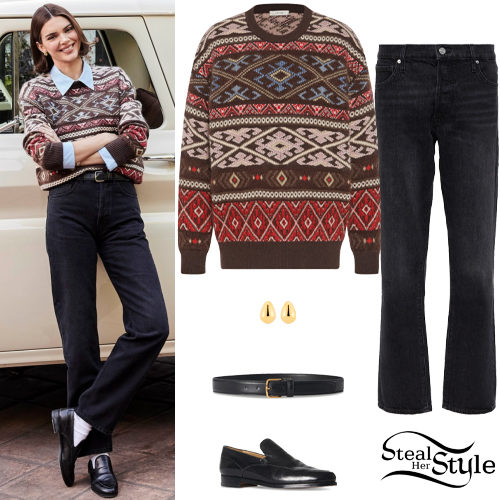 Kendall Jenner: Fair Isle Sweater, Black Jeans