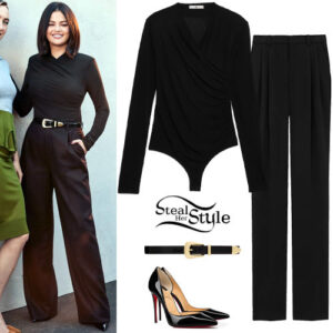 Selena Gomez: Black Bodysuit and Pants