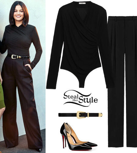 Selena Gomez: Black Bodysuit and Pants