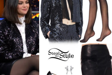 Selena Gomez: Sequin Jacket, Leather Skirt