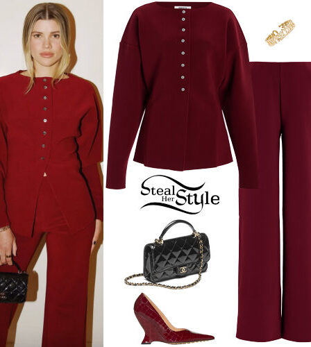 Sofia Richie: Burgundy Cardigan and Pants