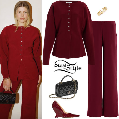 Sofia Richie: Burgundy Cardigan and Pants