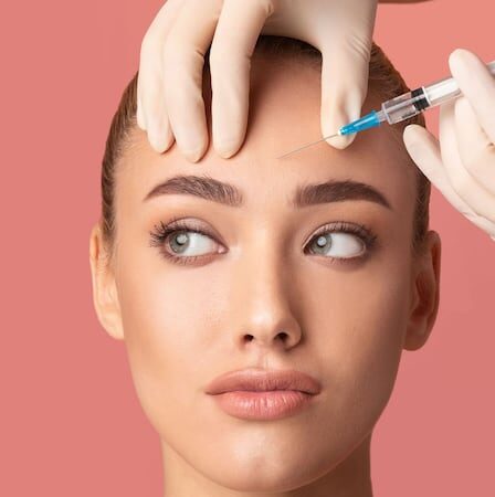 A woman getting a filler injection