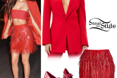 Victoria Justice: Red Blazer, Fringe Skirt