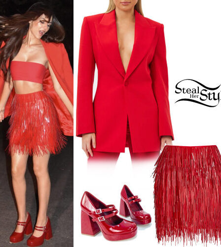 Victoria Justice: Red Blazer, Fringe Skirt