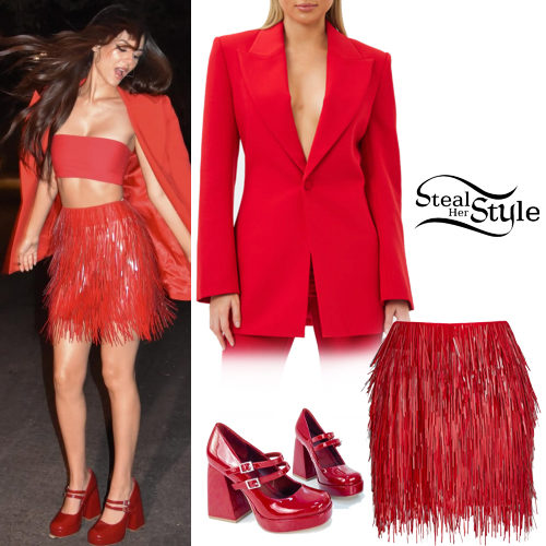 Victoria Justice: Red Blazer, Fringe Skirt