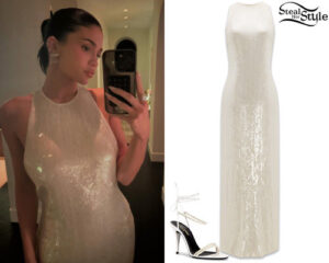 Kylie Jenner: Sequin Dress, Pearl Sandals