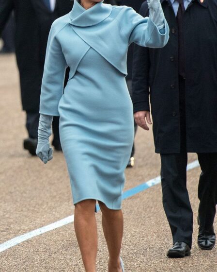 WASHINGTON, DC - JANUARY 20: First lady Melania Trump waves to supporters in the inaugural parade on January 20, 2017 in Washington, DC.  Donald Trump was sworn-in as the 45th President of the United States. (Photo by Kevin Dietsch - Pool/Getty Images)