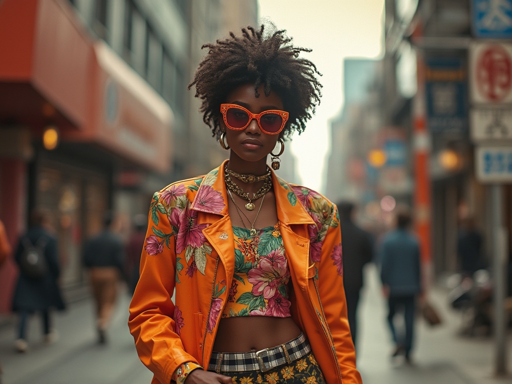 Confident person in mixed-era fashion