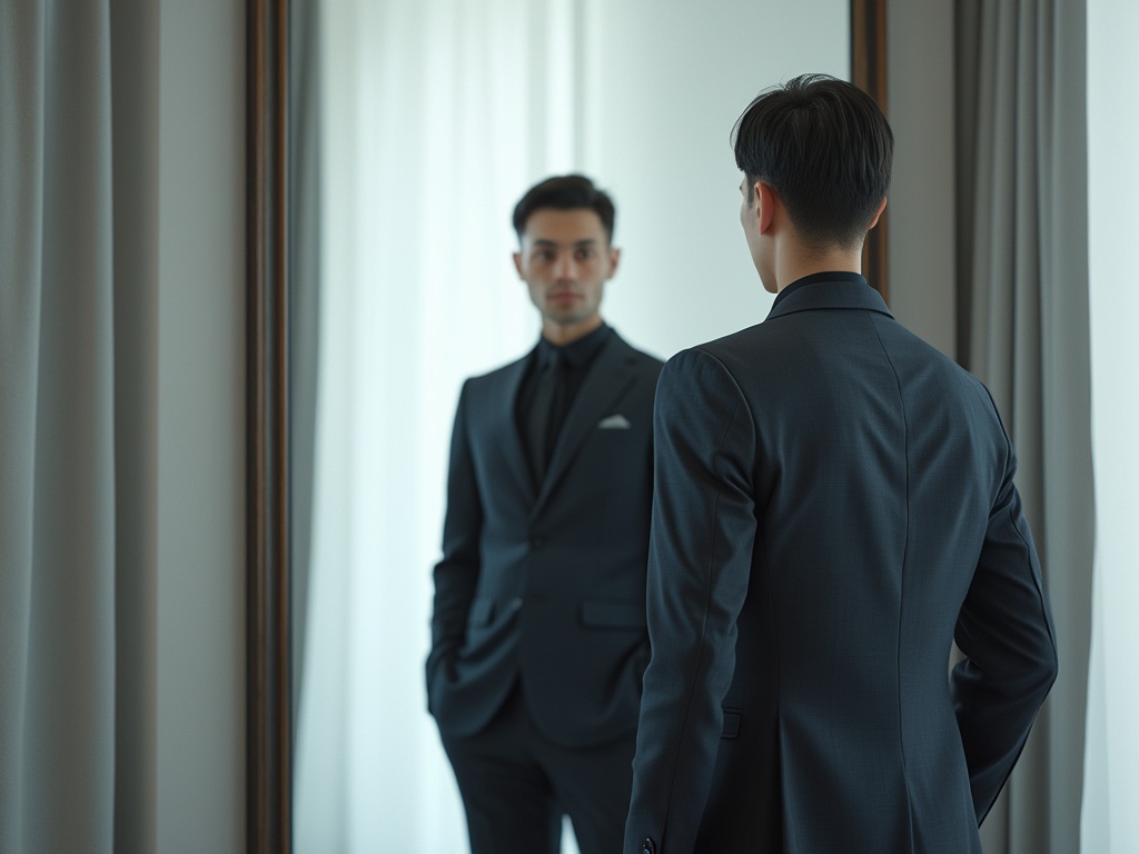 Confidently standing in suit