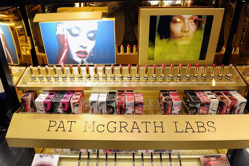 A display of Pat McGrath lipsticks at Sephora is almost entirely gold.