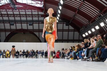 A model walks the runway during the Loewe womenswear Spring/Summer 2022 show.
