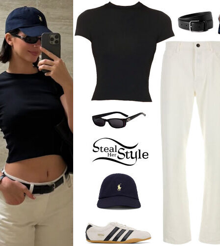 Kendall Jenner: Black Tee, White Jeans