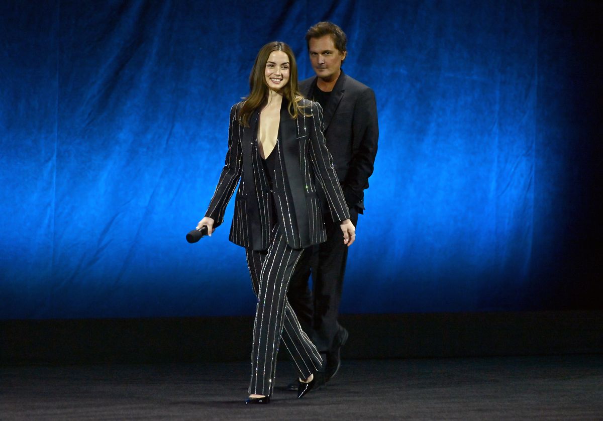 Ana de Armas and Len Wiseman speak onstage during CinemaCon 2025