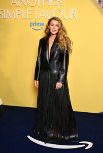 Blake Lively David Koma Fall 2025 leather fringe coat 'Another Simple Favor' London Screening