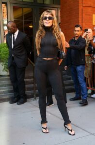 Miley Cyrus in New York dressed in Alaïa top and leggings.