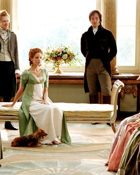 Image may contain Keira Knightley Calum Worthy Matthew Macfadyen Kelly Reilly Person Clothing Footwear and Shoe