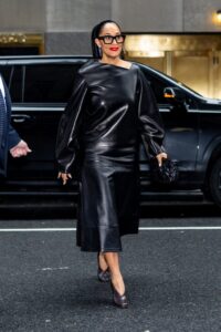 Tracee Ellis Ross Late Night with Seth Meyers black leather Brandon Maxwell Fall 2025 'Black Mirror'