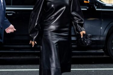 Tracee Ellis Ross Late Night with Seth Meyers black leather Brandon Maxwell Fall 2025 'Black Mirror'